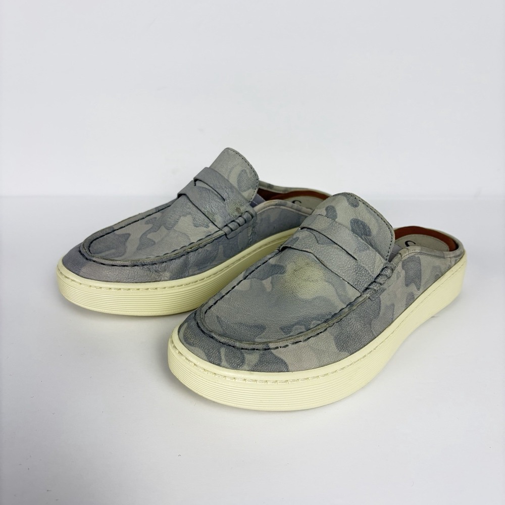 Sofft Somers‎ Woman's Leather Moc Mule Sneakers Loafers Size 7 Light Gray Camo